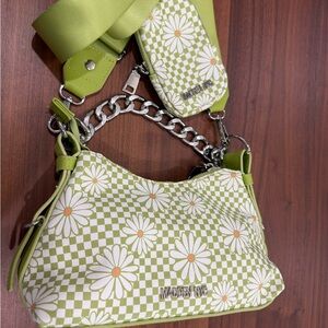 Madden Girl Lime Green Daisy Checker Shoulder Bag with Silver Chain